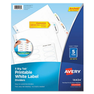 Avery® Big Tab Printable White Label Tab Dividers, 5-tab, Letter, 20 Per Pack freeshipping - TVN Wholesale